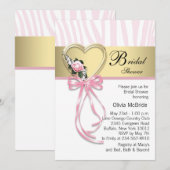 ピンクゼブラブラック金ゴールドゼブラブライダルシャワー 招待状 (正面/裏面)