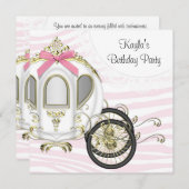 ピンクゼブラプリンセスバースデーパーティ招待状 招待状 (正面/裏面)