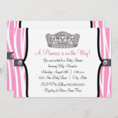 ピンクゼブラプリンセスピンクブラックベビーシャワー 招待状 (正面/裏面)