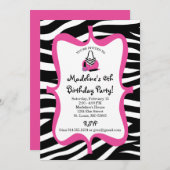 ピンクゼブラプリントディバスパ誕生日 招待状 (正面/裏面)