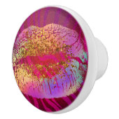 ピンクゼブラプリントレインボー金ゴールドグリッターリップキス セラミックノブ (右)