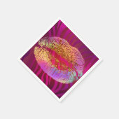 ピンクゼブラプリントレインボー金ゴールドグリッターリップパーティー スタンダードカクテルナプキン (角)