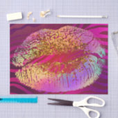 ピンクゼブラプリントレインボー金ゴールドグリッターリップパーティー 薄葉紙 (クラフト)