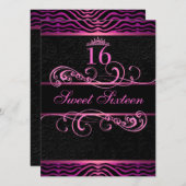 ピンクゼブラプリント&スワールスウィート16誕生日招待状 招待状 (正面/裏面)