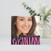 ピンクゼブラ写真Sweet sixteen誕生会 招待状 (スタンド正面)