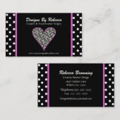 ピンクゼブラ印刷ハート&水玉模様名刺 名刺 (正面/裏面)