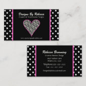 ピンクゼブラ印刷ハート&水玉模様名刺 名刺 (正面/裏面)