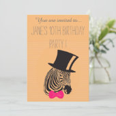 ピンクゼブラ若い女の子の誕生日パーティーまたはトゥイーン 招待状 (スタンド正面)