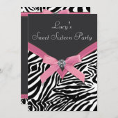 ピンクゼブラ誕生日パーティー 招待状 (正面/裏面)