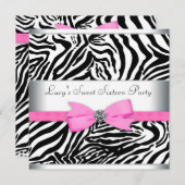 ピンクゼブラ誕生日パーティー 招待状 (正面/裏面)