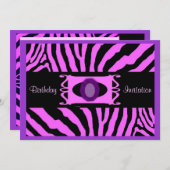 ピンクゼブラ誕生日招待状 招待状 (正面/裏面)