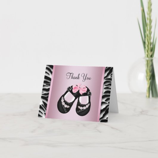 ピンクゼブラ赤ちゃんシャワー サンキューカード (正面)