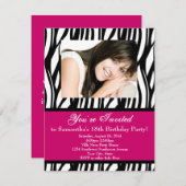 ピンクゼブラ18th誕生日パーティー 招待状 (正面/裏面)