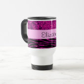 ピンクゼブラ,グリッターゼブラ,ゼブラ印刷,あなたの名前 トラベルマグ (正面左)
