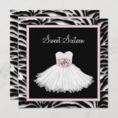 ピンクゼブラSweet sixteen誕生会 招待状 (正面/裏面)