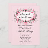 ピンクゼブラSweet sixteen誕生日招待状 招待状 (正面/裏面)