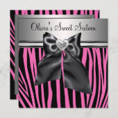ピンクゼブラSweet sixteen誕生日 招待状 (正面/裏面)