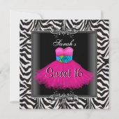 ピンクゼブラSweet sixteen16誕生日ブラックドレス 招待状 (正面)