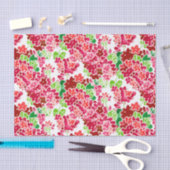 ピンクゼラニウムおよび赤い花パターン 薄葉紙 (クラフト)