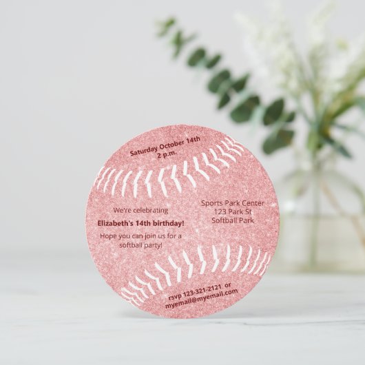 ピンクソガーリーフトボールスポーツをテーマにしたパーティー 案内状 (スタンド正面)
