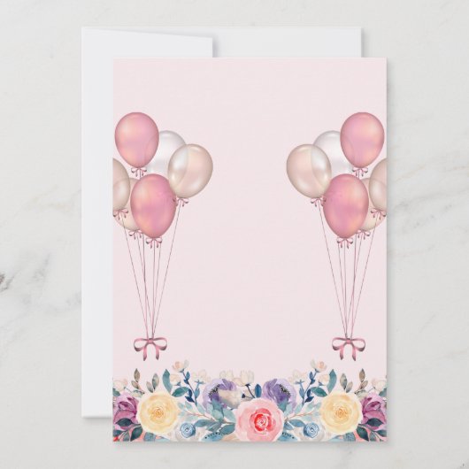 ピンクソバニーフローラバルーンガールファースト誕生日 招待状 (裏面)