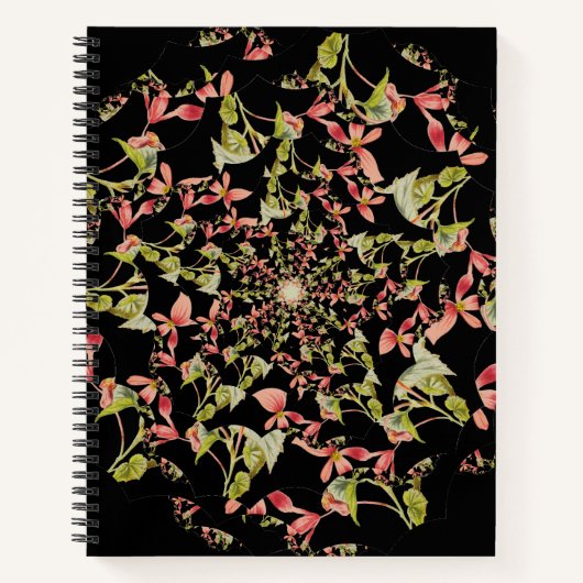ピンクソフトグリーンベゴニアフラクタルアート ノートブック (正面)