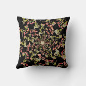 ピンクソフトグリーン黒ベゴニアフラクタルアート クッション (裏面)