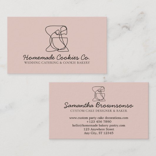 ピンクソフト赤面自家製フードベーカリー調理師 名刺 (正面/裏面)