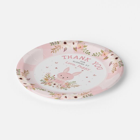ピンクソームバニーフローラガール誕生日 ペーパープレート (アングル)