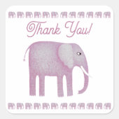 ピンクゾウありがとう スクエアシール (正面)
