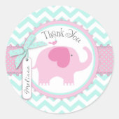 ピンクゾウとシェブロンプリントありがとう ラウンドシール (正面)
