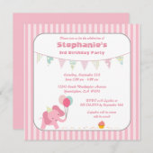 ピンクゾウストライプの誕生日パーティーの招待 招待状 (正面/裏面)
