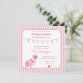 ピンクゾウストライプの誕生日パーティーの招待 招待状 (スタンド正面)