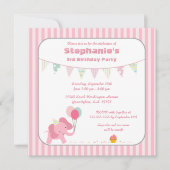 ピンクゾウストライプの誕生日パーティーの招待 招待状 (正面)