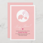 ピンクゾウハートガールベビーシャワー招待状 招待状 (正面/裏面)