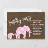 ピンクゾウモダンズ茶色の誕生日パーティーANY AGE 招待状 (正面)