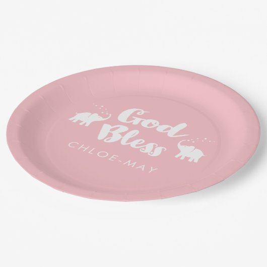 ピンクゾウ神バプテスマ/献身 ペーパープレート (アングル)