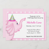 ピンクゾウ誕生日招待状for Girls 招待状 (正面/裏面)