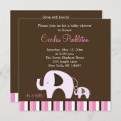 ピンクゾウ（女の子） 5x5招待状 招待状 (正面/裏面)