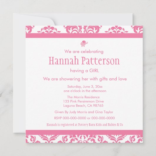 ピンクゾウ 招待状 (裏面)