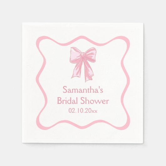ピンクタイイングザノットブライダルシャワーボウ スタンダードカクテルナプキン (正面)