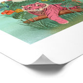 ピンクタイガーとオウム熱帯ジャングルアートプリント ポスター (角)