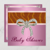 ピンクタイガーダイヤモンドボウベイビーシャワー招待状 招待状 (正面/裏面)