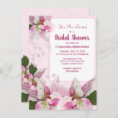 ピンクタイガーリリーパール春ブライダルシャワー 招待状 (正面/裏面)