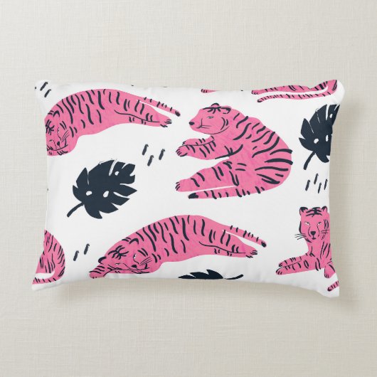 ピンクタイガー熱帯:ヴィンテージ手描き。 アクセントクッション (裏面)