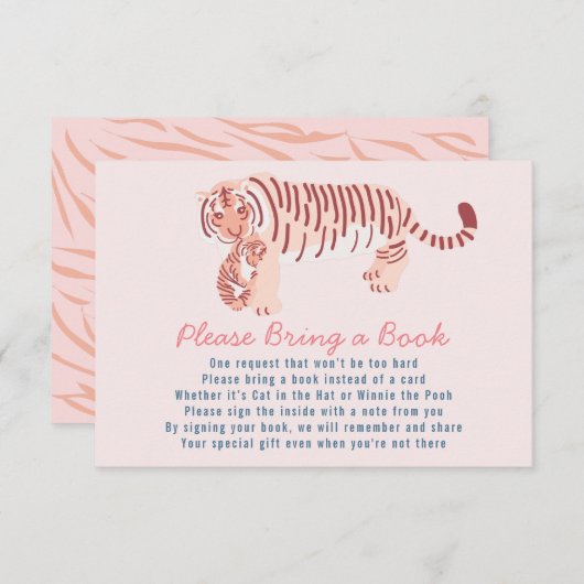 ピンクタイガー赤ちゃんシャワーお願いブックカード エンクロージャーカード (正面/裏面)