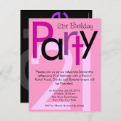 ピンクタイプフェイス21歳の誕生日パーティの招待状 招待状 (正面/裏面)