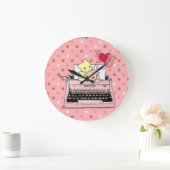 ピンクタイプライターの猫時計 ラージ壁時計 (ホーム)