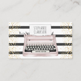 ピンクタイプライターストライプ金ゴールドグリッターライターエディター 名刺
