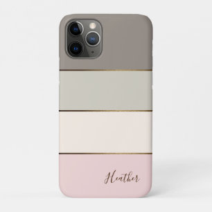 ピンクタイペクリーム金ゴールドカラーブロックパーソナライズされた iPhone 11 PROケース